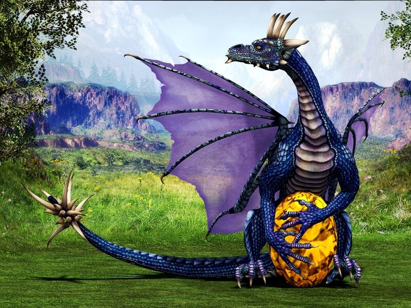 Blue Dragon with Egg — Serene, Afternoon