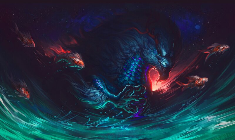 Blue Dragon with Fish