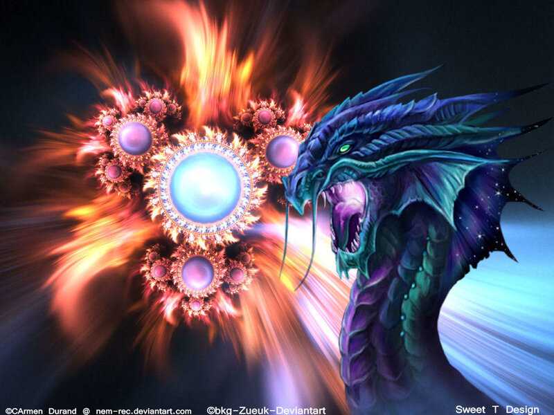 Blue Dragon with Fractal Fire