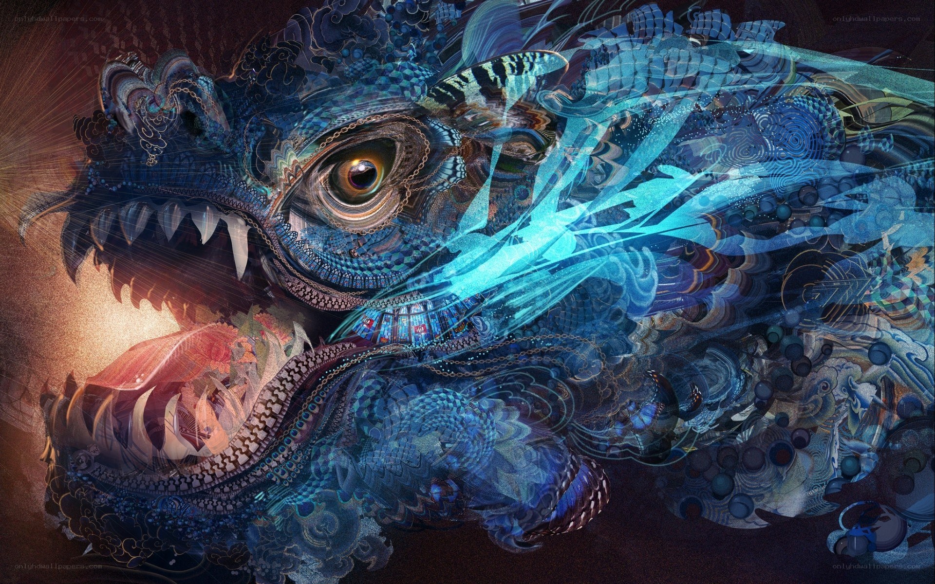 Blue dragon with glowing eye