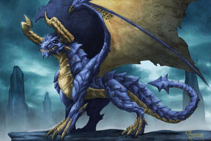 blue dragon with golden accents