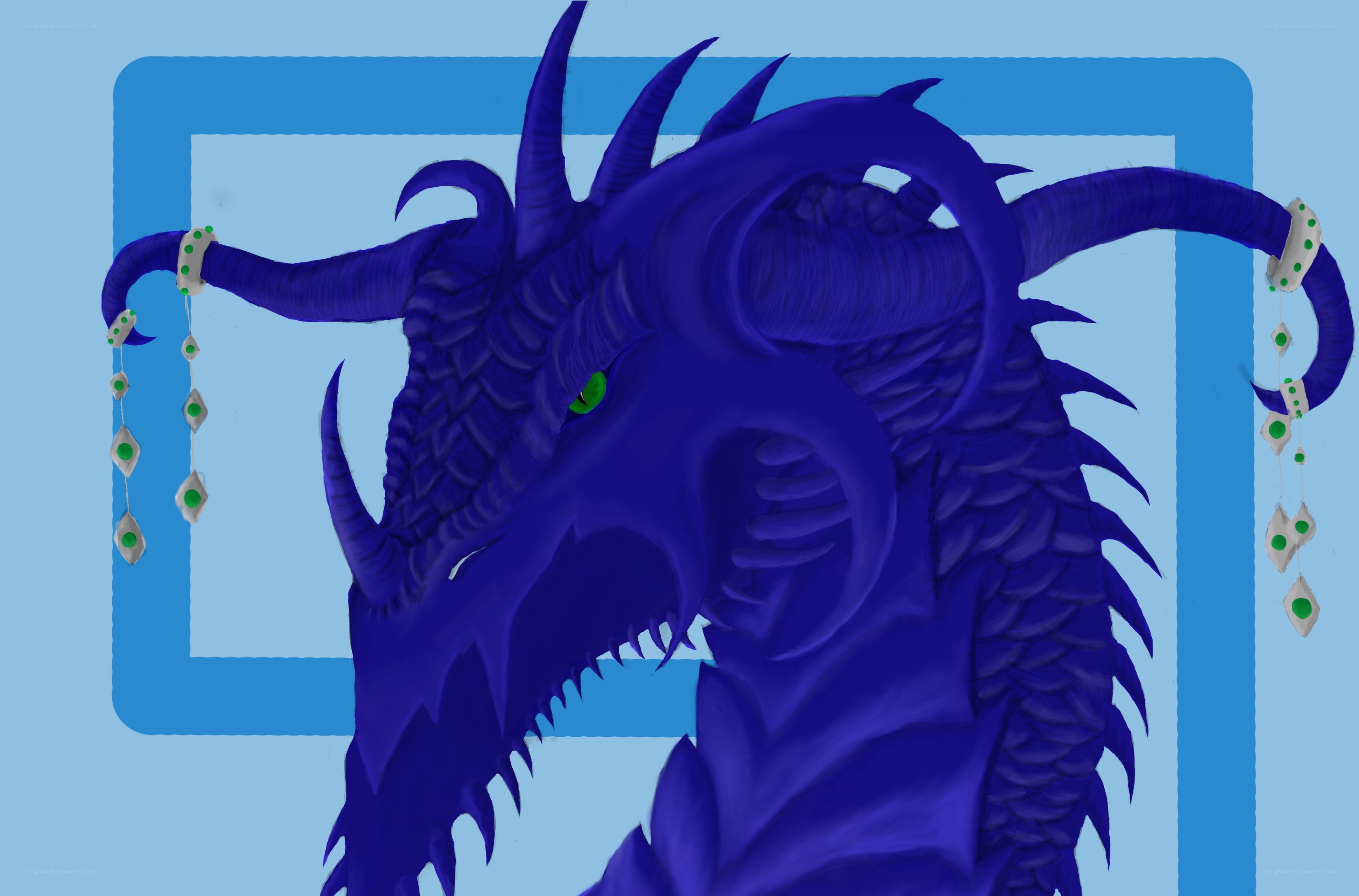 blue dragon with green gems