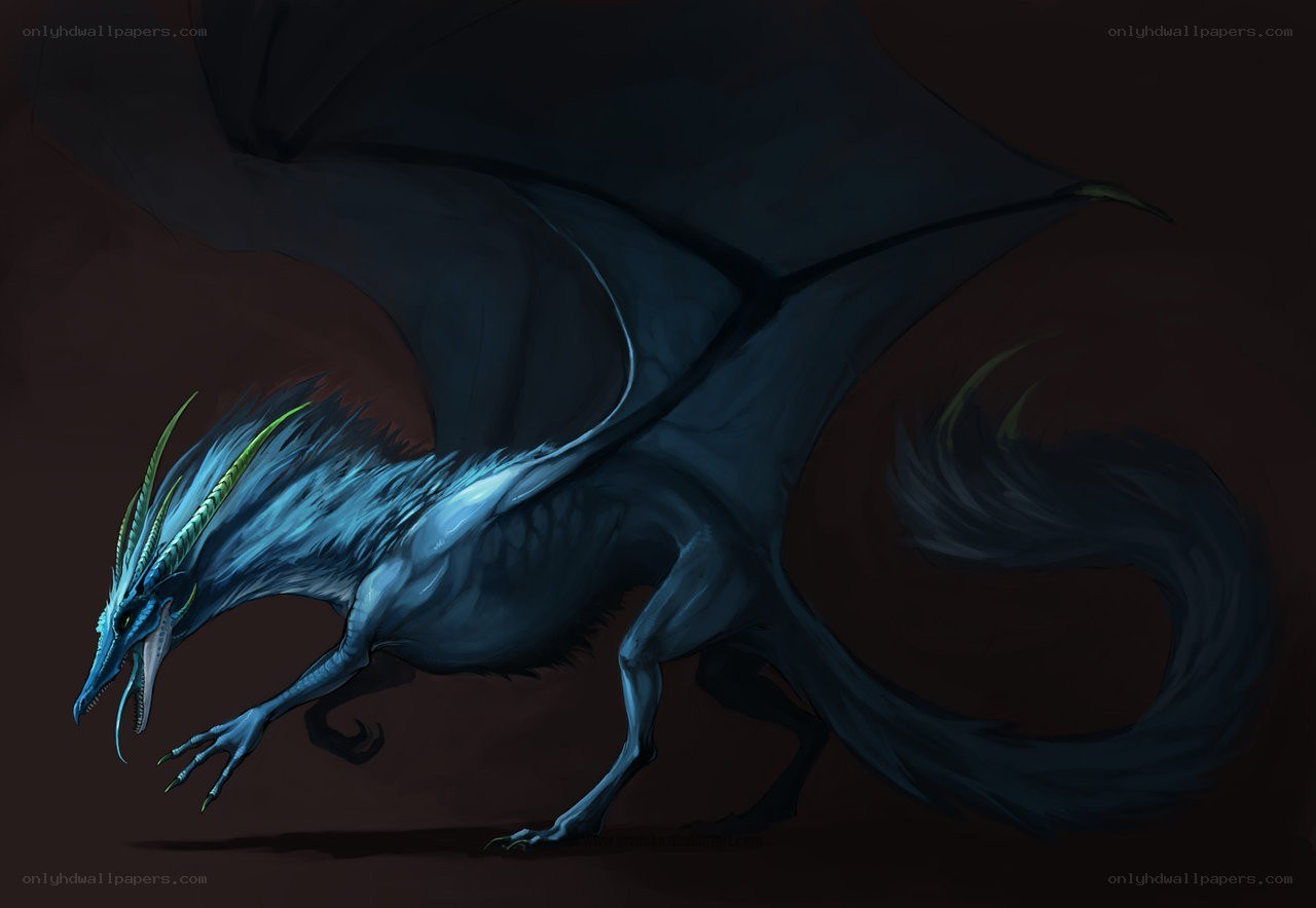 blue dragon with green horns
