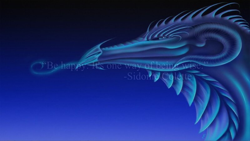 Blue dragon with quote