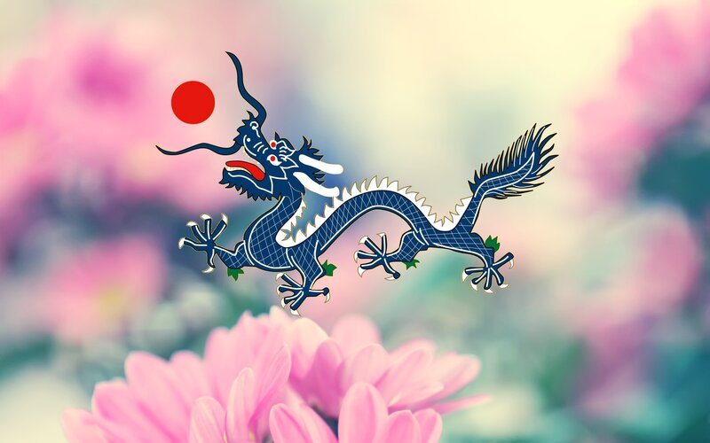 Blue Dragon with Red Sun