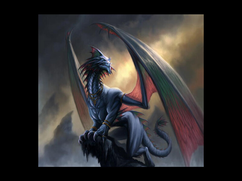 Blue Dragon with Red Wings — Dramatic