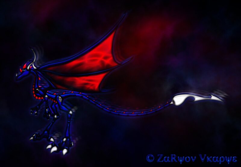 blue dragon with red wings