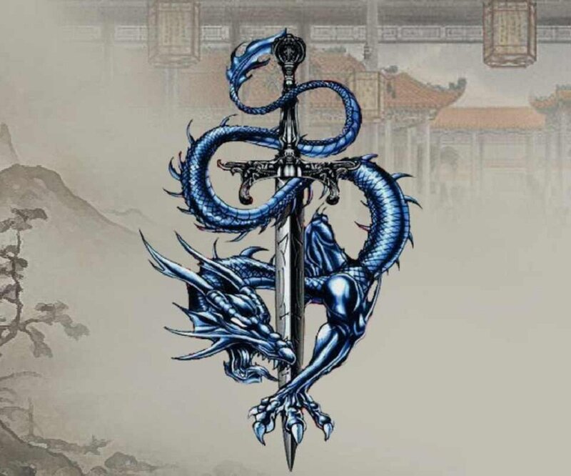 Blue Dragon with Sword — Dramatic
