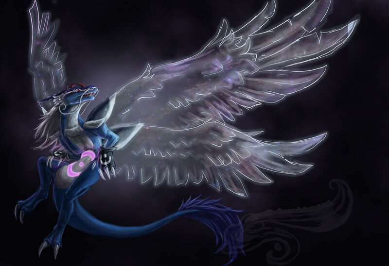 Blue Dragon with Wings — Dramatic, Night