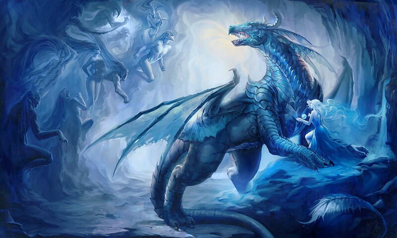 Blue Dragon with Woman