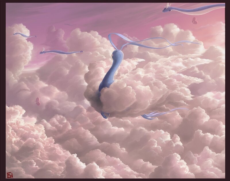 Blue Dragons in Clouds