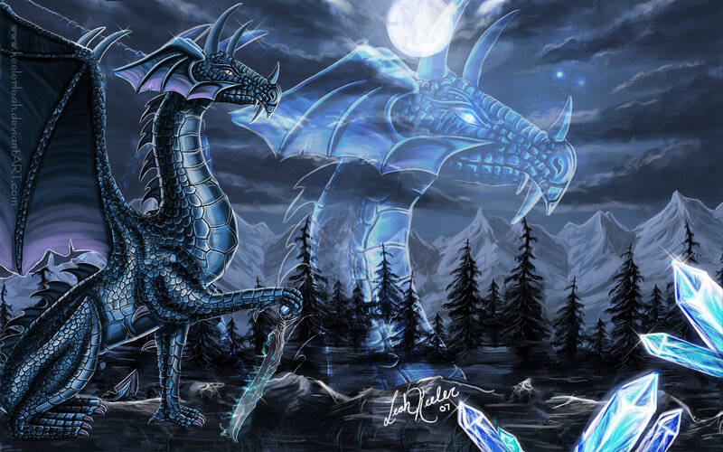 Blue dragons in moonlight