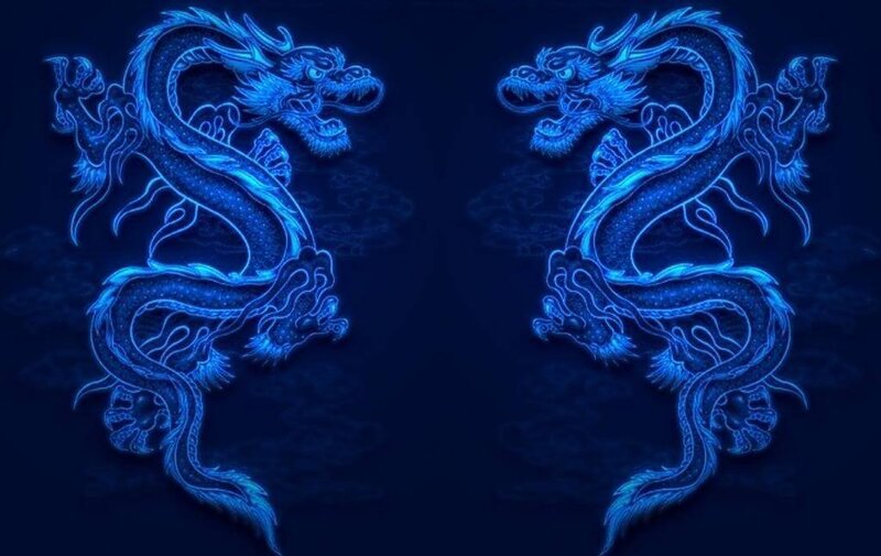Blue Dragons on Dark Background