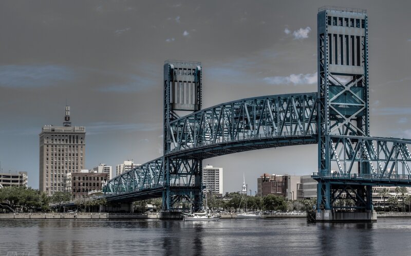 Blue Drawbridge over River