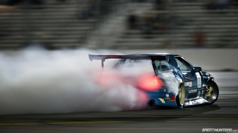 Blue Drift Car — Dramatic, Night, Photograph, Smoke