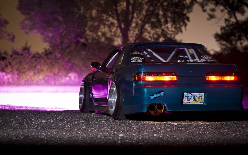 Blue Drift Car — Dramatic, Night, Photograph