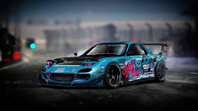Blue Drift Car — Dramatic, Night