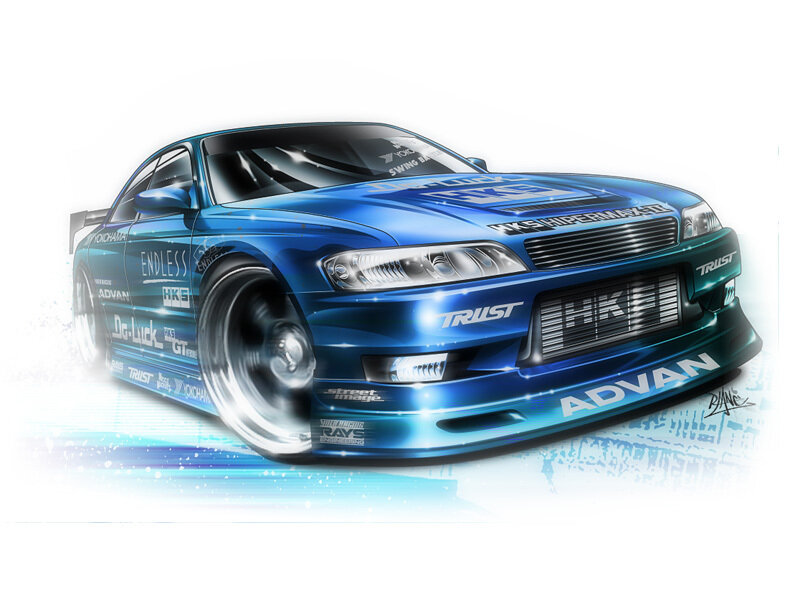 blue drift car illustration