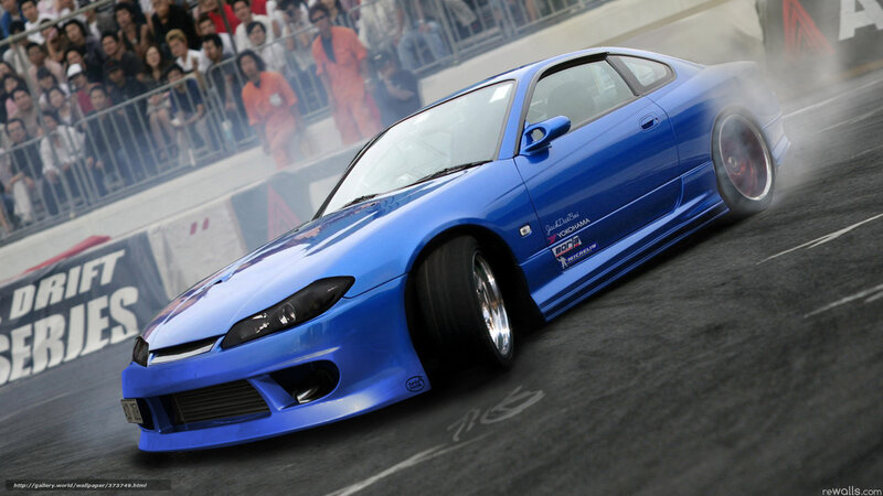 Blue drift car in action