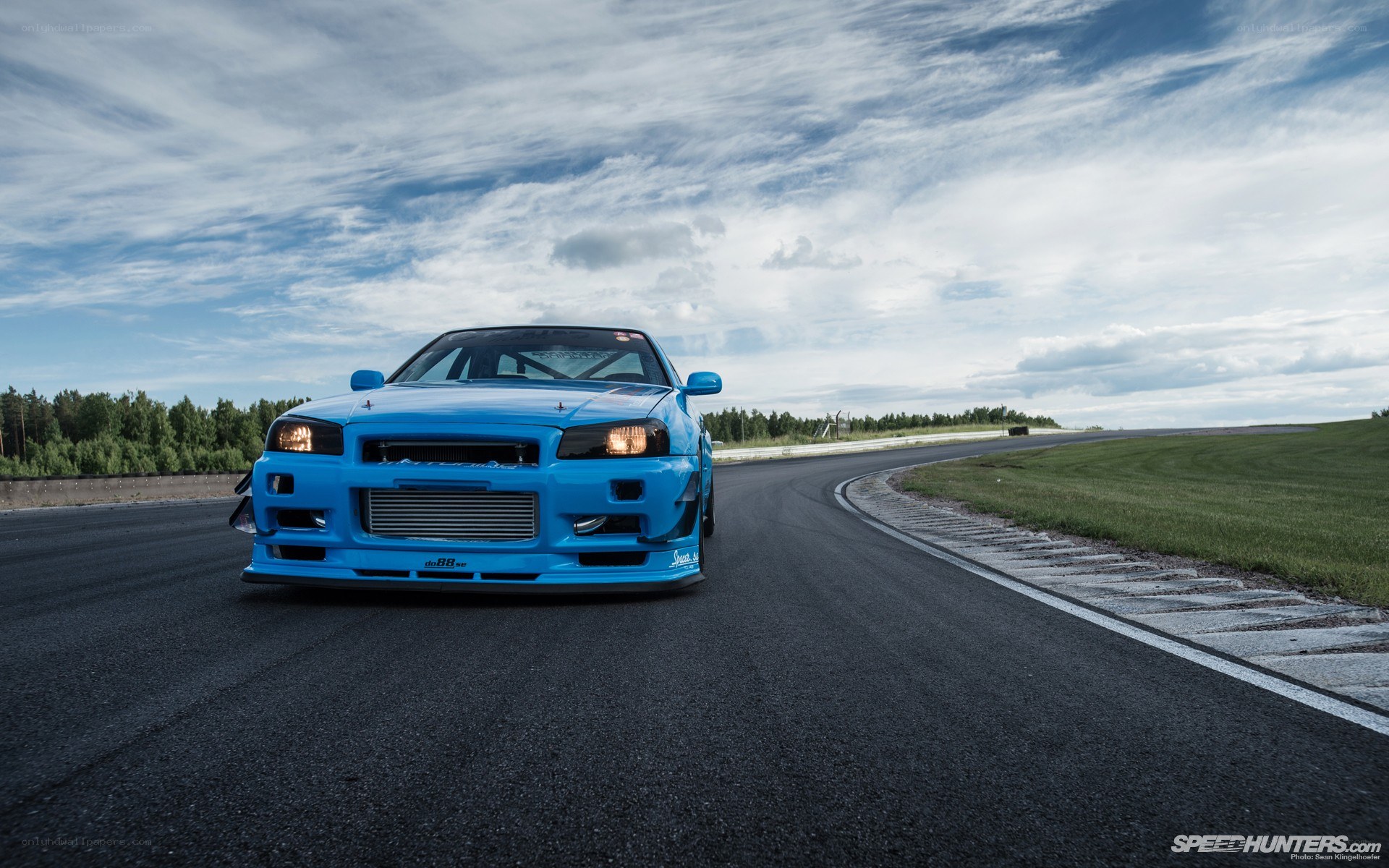 Blue drift car on a racetrack