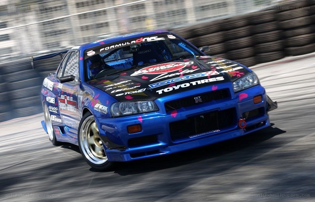 blue drift car on track