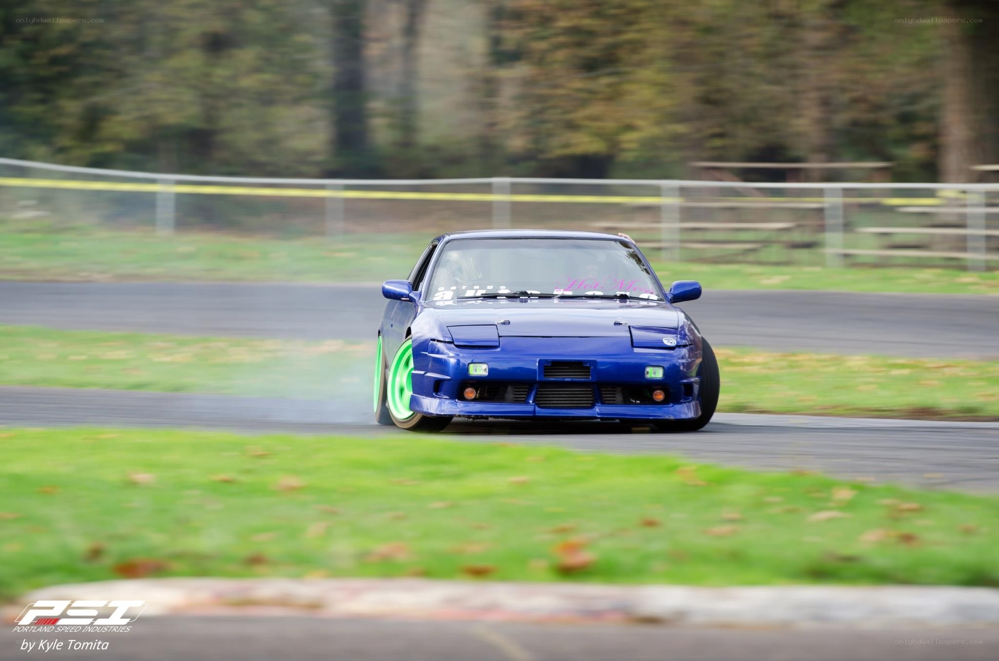 Blue drift car on track