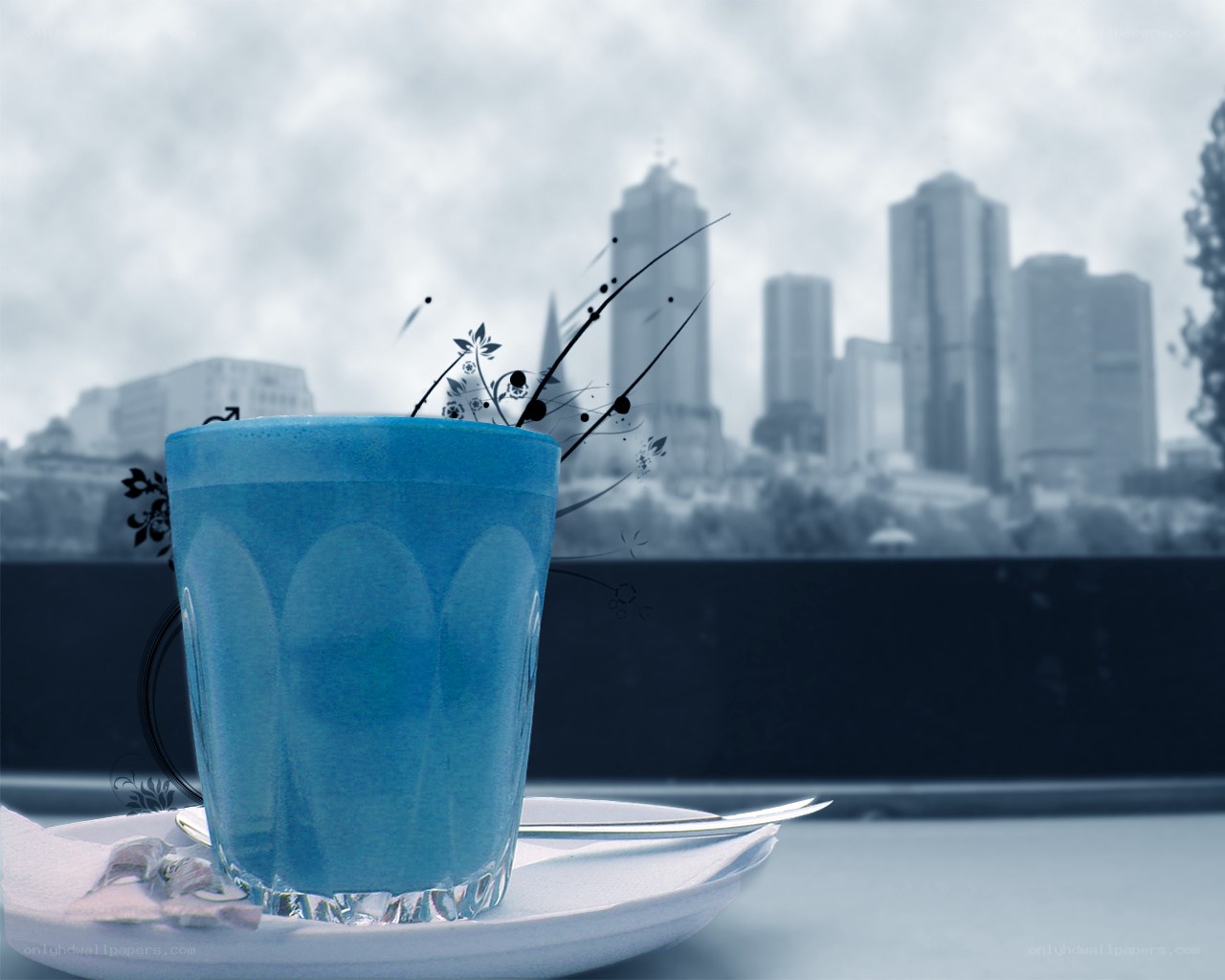 Blue drink with city view
