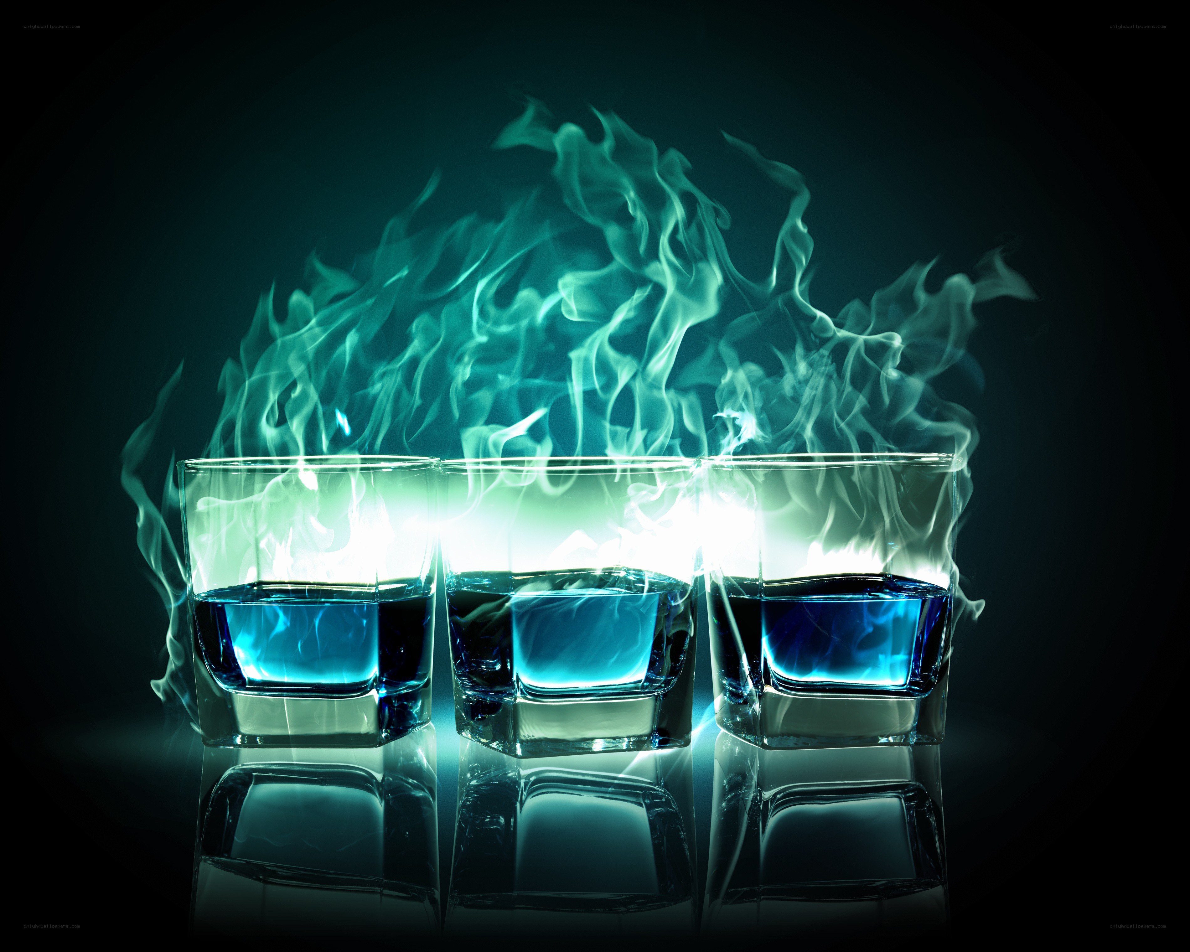Blue drinks with glowing smoke