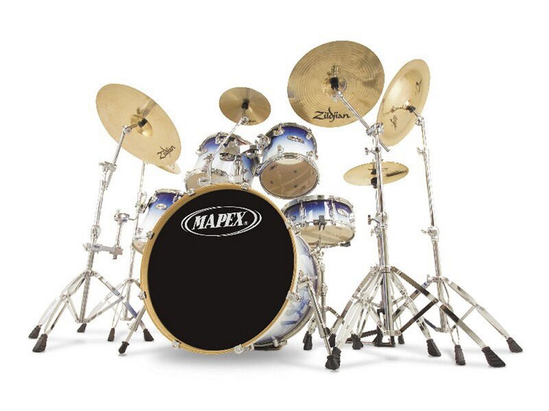 blue drum set with cymbals