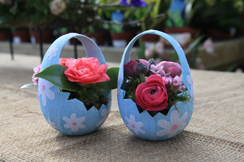 Blue Egg Baskets with Flowers
