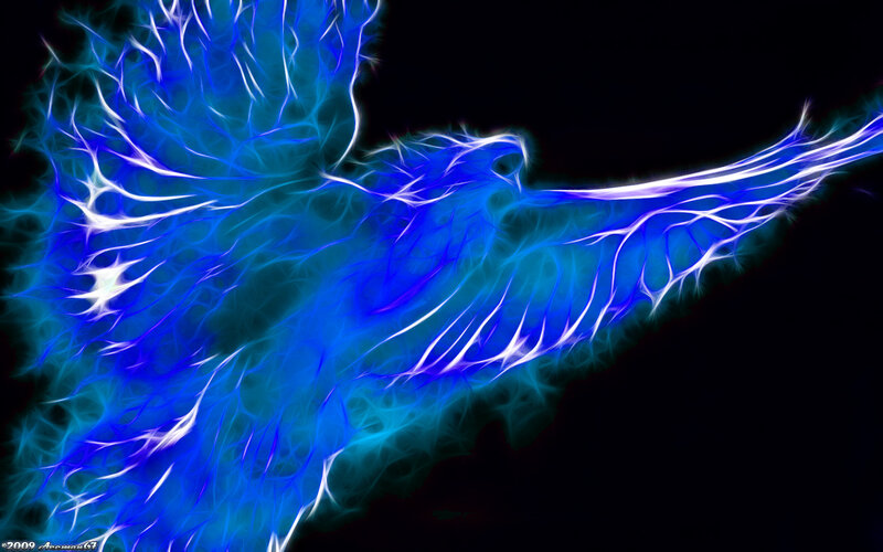blue electric bird in flight