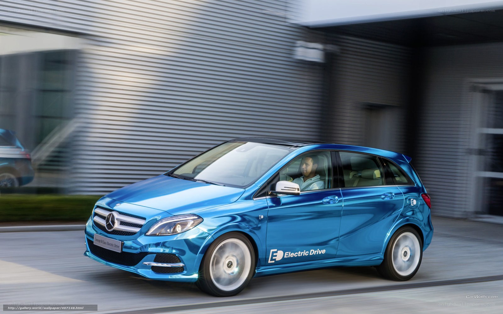 Blue electric car in motion