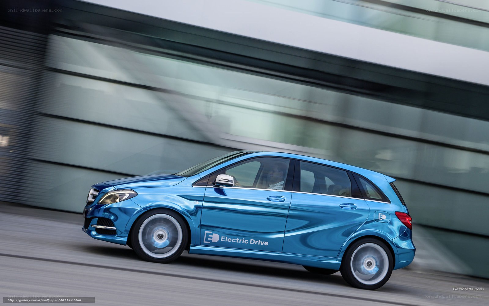 Blue electric car in motion