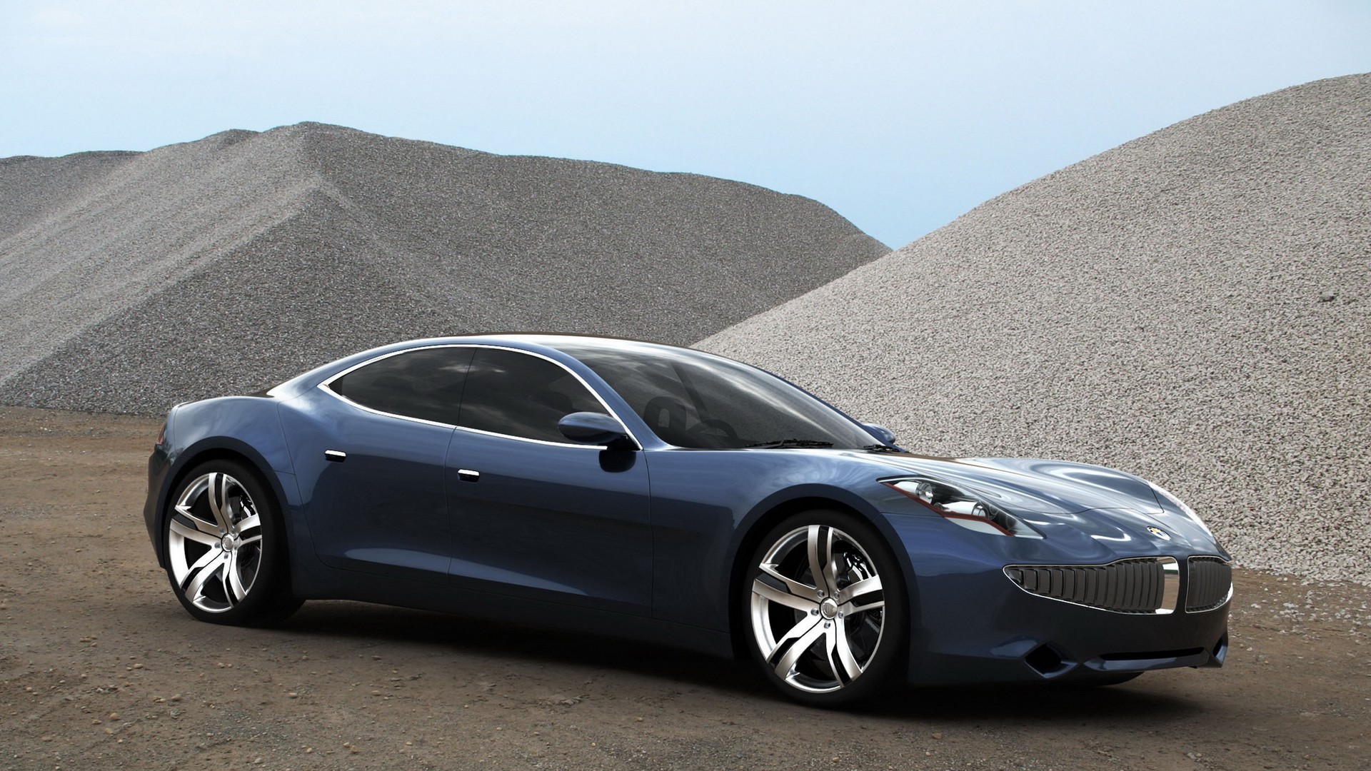 blue electric car in quarry