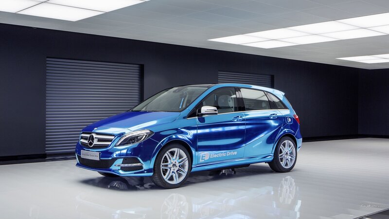 Blue Electric Car — Modern, Photograph, Garage