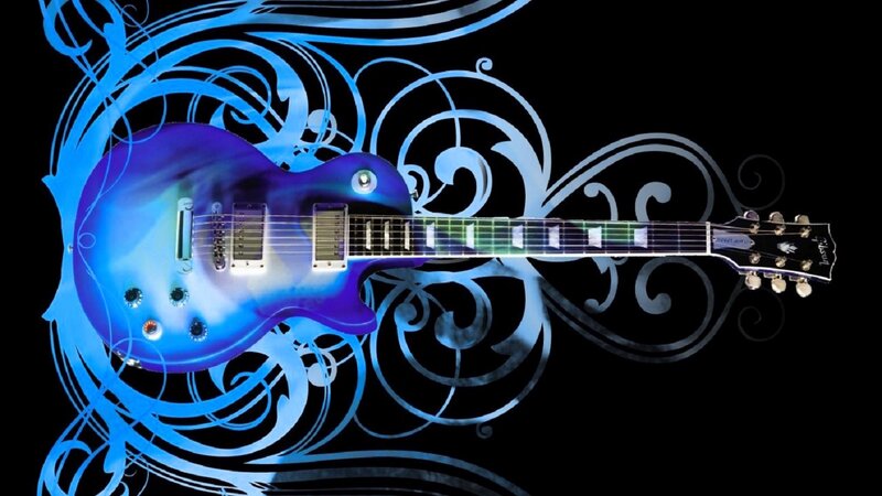 Blue Electric Guitar — Dramatic, Digital Art, Floral Patterns