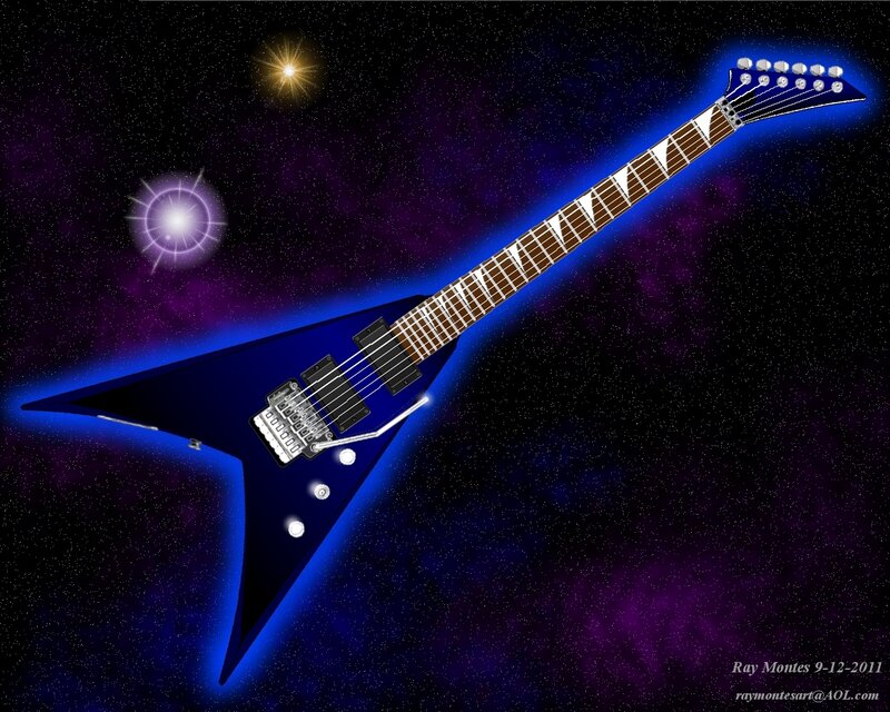Blue Electric Guitar — Dramatic, Night