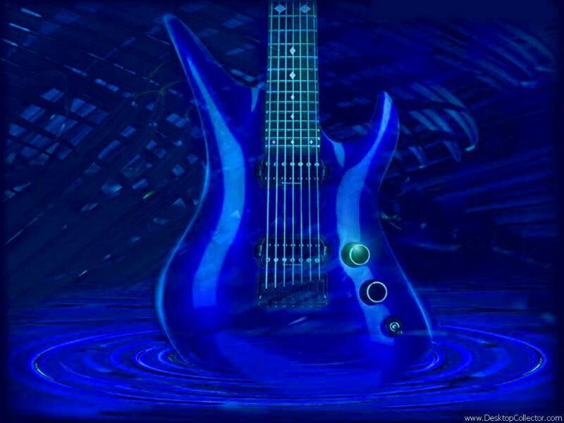 Blue electric guitar in water