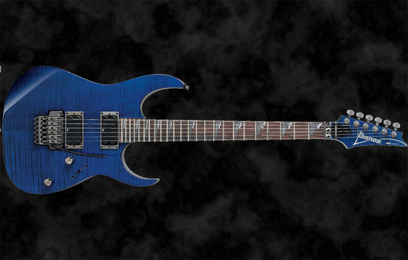 blue electric guitar on black background