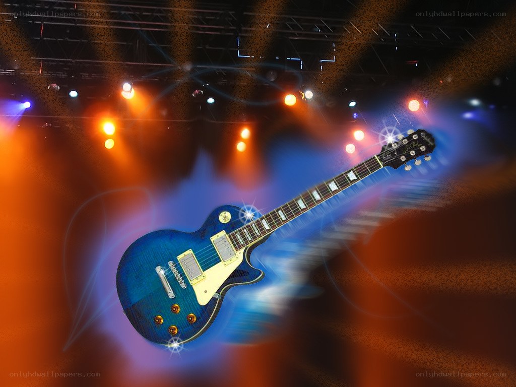 Blue electric guitar on stage