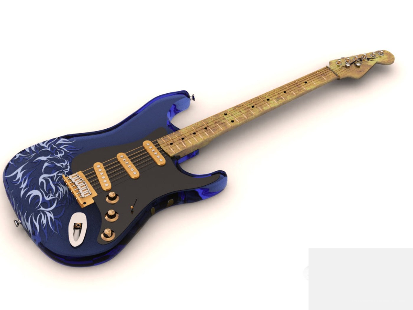 blue electric guitar with flame design