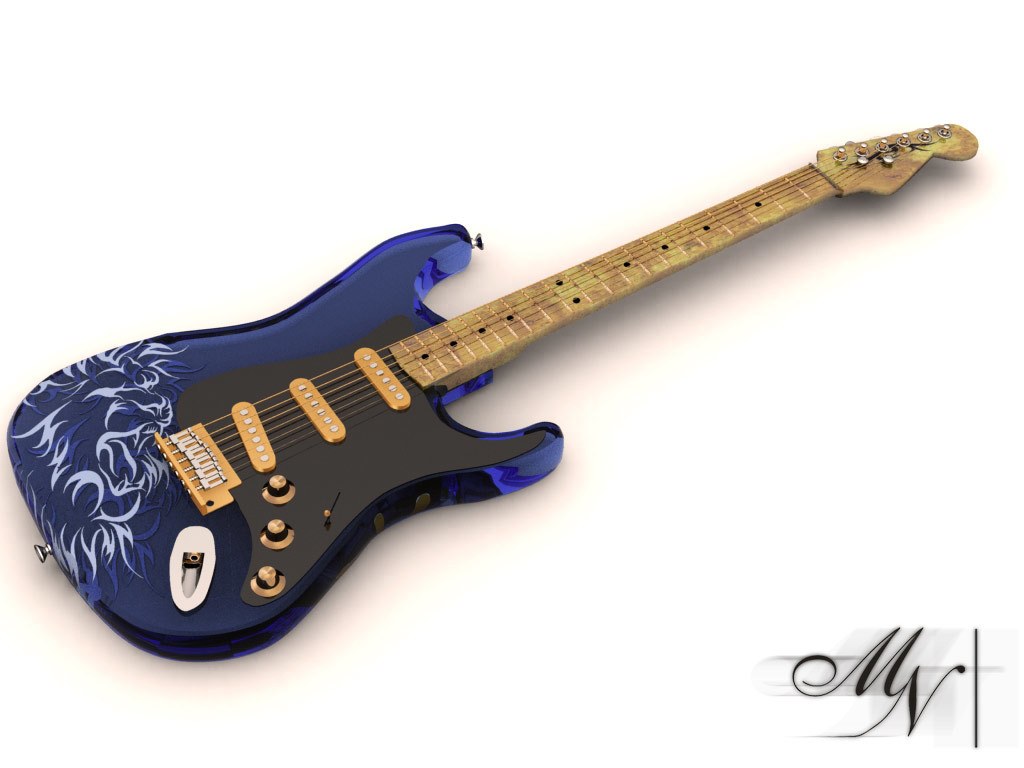 blue electric guitar with flame design