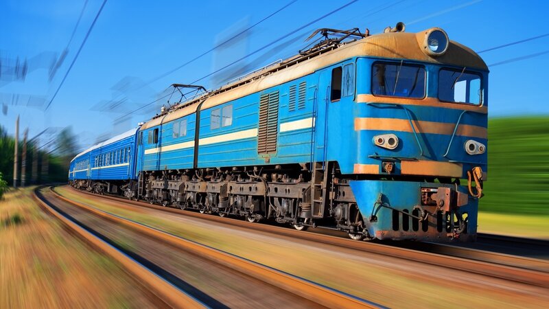 Blue Electric Train — Dynamic, Afternoon, Photograph