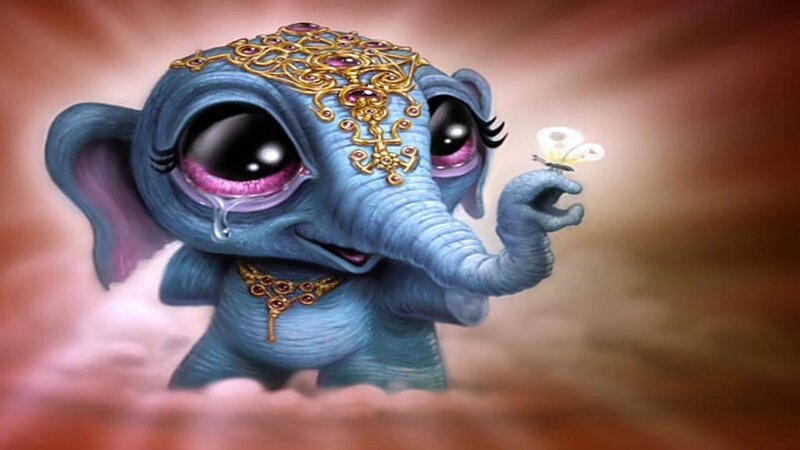 Blue Elephant with Butterfly — Dreamy