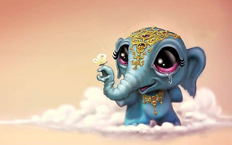 Blue Elephant with Butterfly