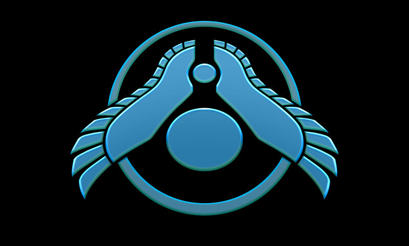 blue emblem with wings