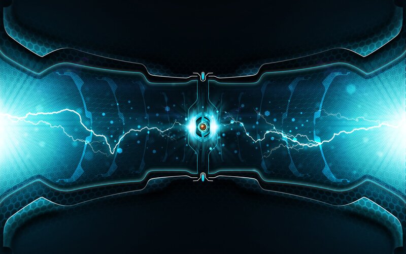 Blue Energy Core — Dramatic, Digital Art, Lightning, Hex Pattern, Glow