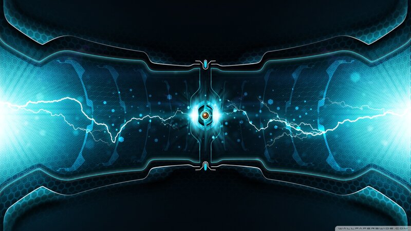 Blue Energy Core — Dramatic, Digital Art, Lightning, Hexagonal Pattern