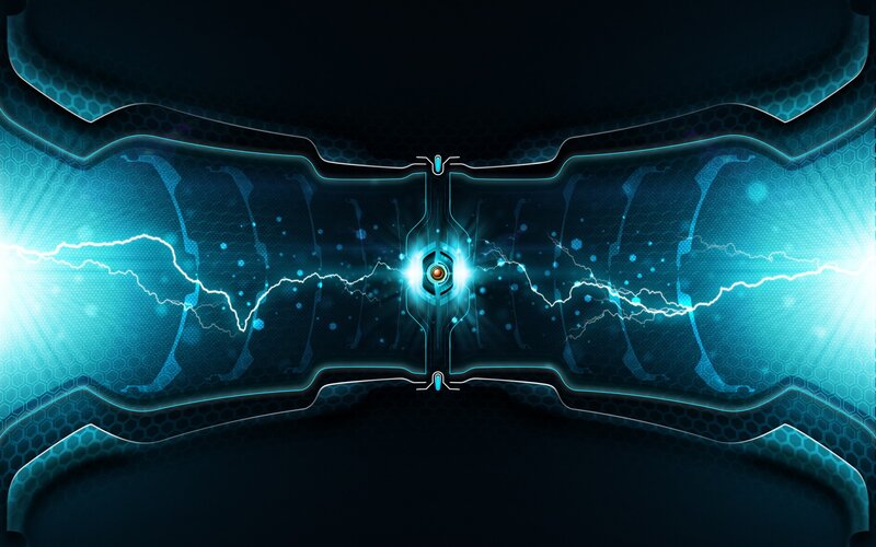 Blue Energy Core — Dramatic, Digital Art, Lightning, Hexagons
