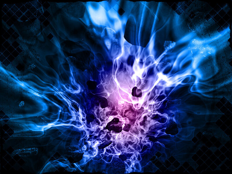 Blue Energy Explosion — Dramatic, Digital Art, Debris